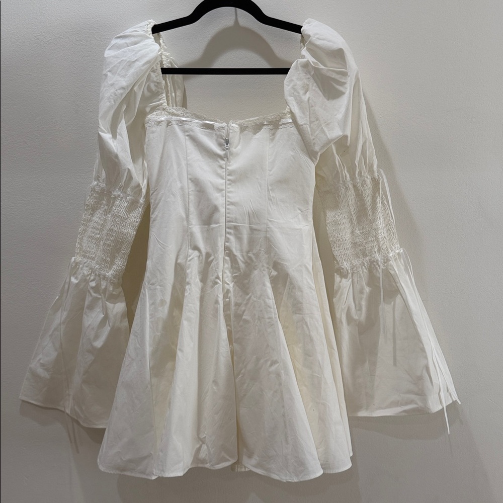 HOCB Ellerie White Cotton Flute Sleeve Mini Dress - Picture 10 of 10